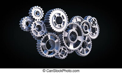 Metal gears abstract working mechanism turning on white and black  background with green screen. beautiful 3d animation. | CanStock