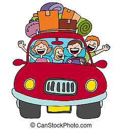 Clipart Vector of Road Trip Line Art - Family going for a long drive ...