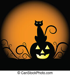 Cat silhouette moon cats halloween black animal Illustrations and Stock ...