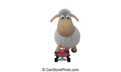3d animation funny sheep skateboarding. 3d animation little white sheep  doing sports. | CanStock