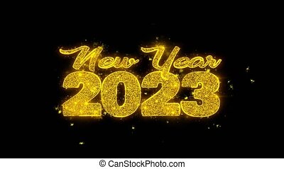 New year 2023 wish text sparks particles on black background. New year 2023  wish text sparks glitter particles on black | CanStock