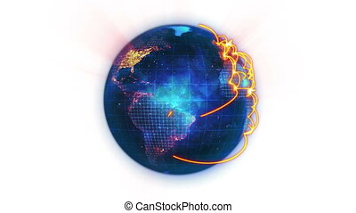 Animated Blue Earth With Orange Connections Against A White Background Canstock