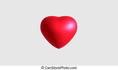 3D animation red heart beating, pulsating or pounding on white background.