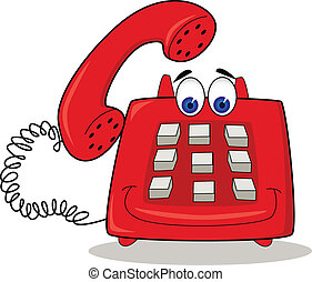 EPS Vectors of red telephone cartoon - red happy telephone cartoon with