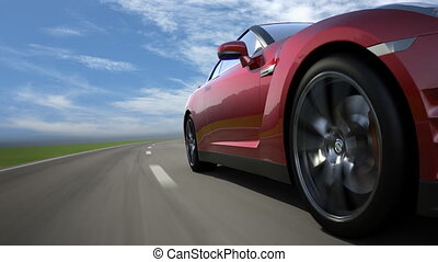 Red sport car moving on the road, loop-ready, high quality 3d render. |  CanStock