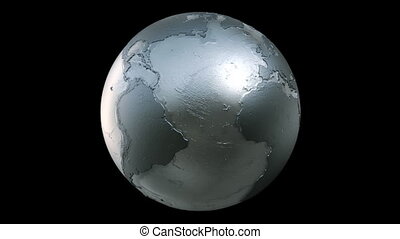 Planet earth globe loop silver. A seamless loop of a metalic planet earth  doing a full revolution. isolated on a black | CanStock