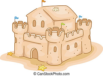 Vector Clipart of Sand Castle Beach Cartoon - A cartoon scene of a sand