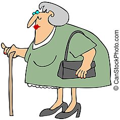 Old Woman With A Cane - This illustration depicts an old...